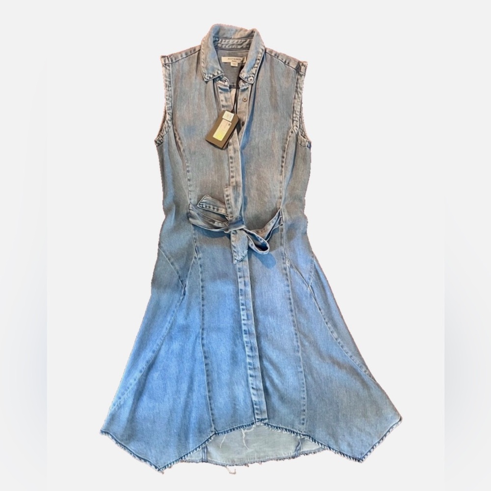 New With Tags AllSaints Francis Denim Dress Indigo Blue Size Small